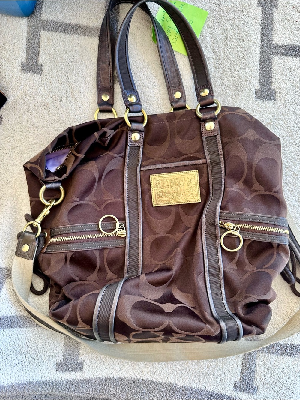 Coach Brown and Gold Signature Canvas Tote